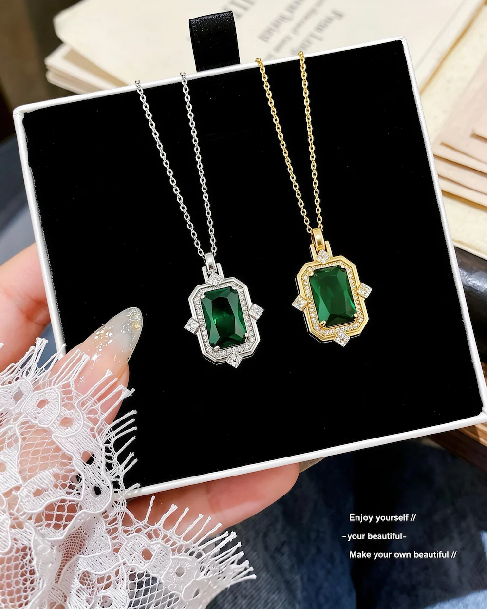 Dynasty Emerald Cut Geometric Titanium Steel And Zircon Necklace